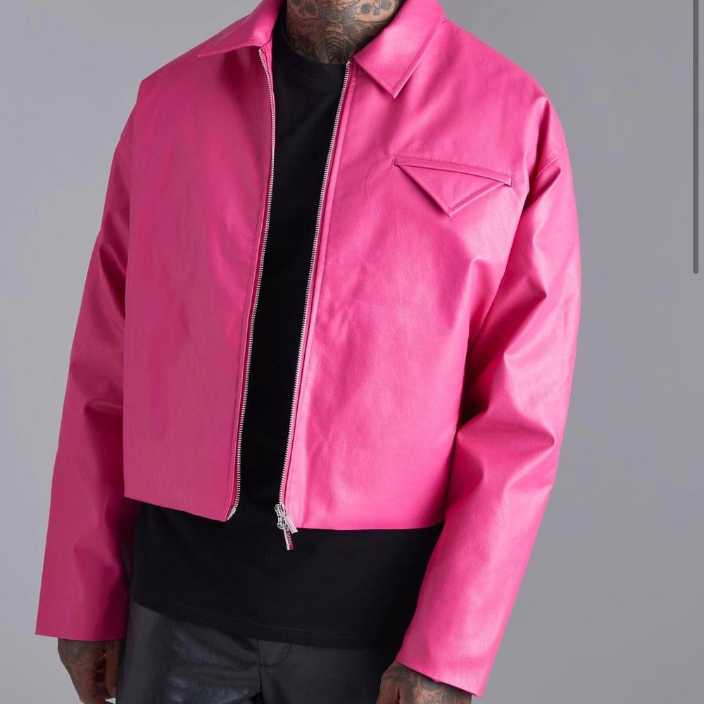 BoohooMAN Boxy Pu Harrington (Hot Pink) Jacket